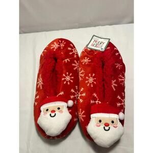 Red Fluffy Santa Christmas Slipper Socks Fits 7-9.5 sizes with Non Slip Bottom